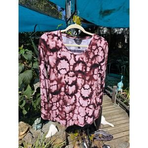 Simply Vera Wang Women's Top Medium Pink Brown Long Sleeve Ribbed Patterned